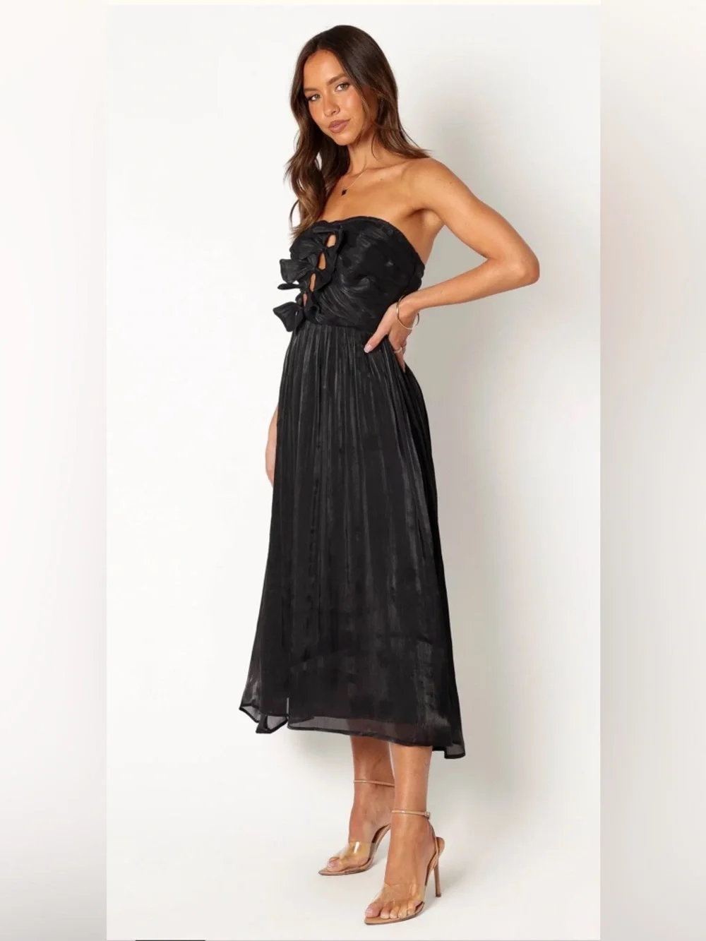 73. Petal & Pup &100 Mila Strapless Midi Dress in black - Picture 3 of 6